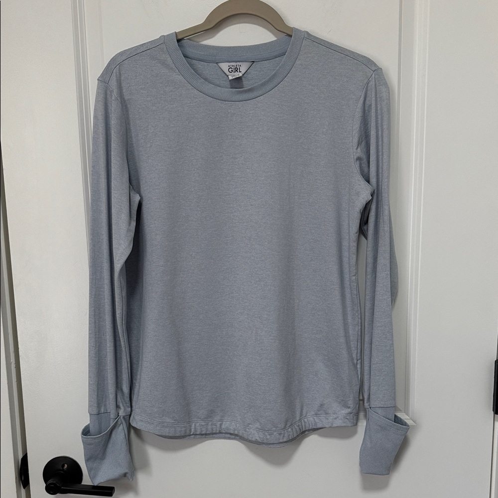 Athleta Girl Sweatshirt XXL/16 Light Blue Long Sleeve Ribbed Trim Top Activewear